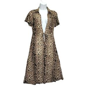 Ember Womens Sundress Wrap Size Small Leopard Print Sheer Maxi Dress Front Tie